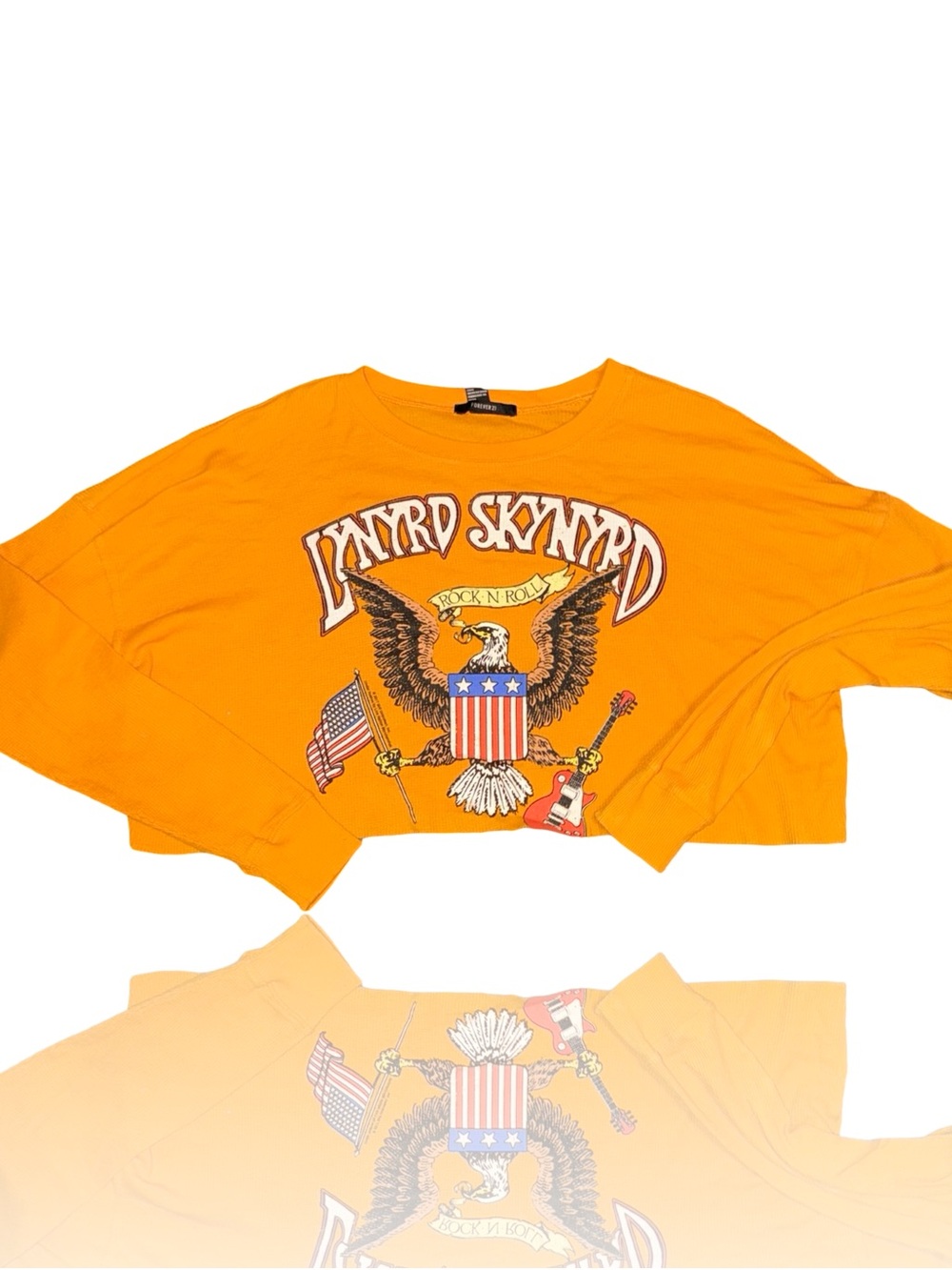 Forever 21 Lynyrd Skynyrd Graphic Cropped Long Sleeve Top GOLD Womens M